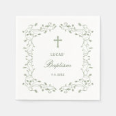 Sage Green Foliage Frame Baptism Serviette (Vorderseite)