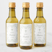 Sage Green Foliage Frame Baptism Small Weinetikett (Flaschen)