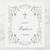 Sage Green Foliage Frame Baptism Weinetikett (Einzelnes Label)