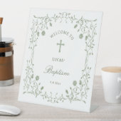 Sage Green Foliage Frame Baptism Welcome Sockelschild (In Situ)