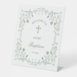 Sage Green Foliage Frame Baptism Welcome Sockelschild