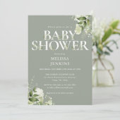 Sage Green Foliage Gender Neutral Baby Dusche Einladung (Stehend Vorderseite)