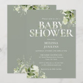 Sage Green Foliage Gender Neutral Baby Dusche Einladung (Vorne/Hinten)