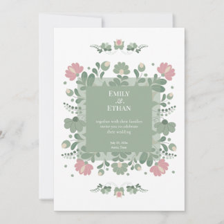 Sage Green Folk Wildflower Wedding Einladung
