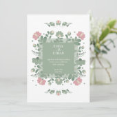Sage Green Folk Wildflower Wedding Einladung (Stehend Vorderseite)