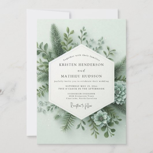 Sage Green Forest Flora Wedding Einladung (Vorderseite)