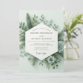 Sage Green Forest Flora Wedding Einladung (Stehend Vorderseite)