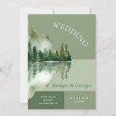 Sage Green Forest Lake Landscape Wedding Einladung (Vorderseite)