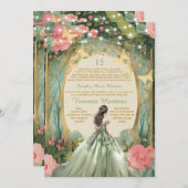 Sage Green Forest Princess Floral Spanisch 15 Años Einladung (Vorne/Hinten)