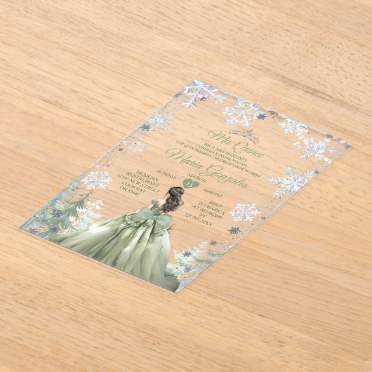 Sage Green Forest Winter Princess Mis Quince Acryleinladungen (Ablage )