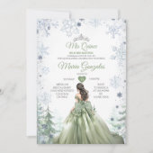 Sage Green Forest Winter Princess Mis Quince Einladung (Vorderseite)