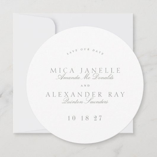 Sage Green Formal Classic Calligraphy Round Foto Save The Date (Vorderseite)