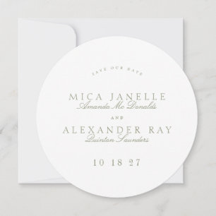 Sage Green Formal Classic Calligraphy Round Foto Save The Date