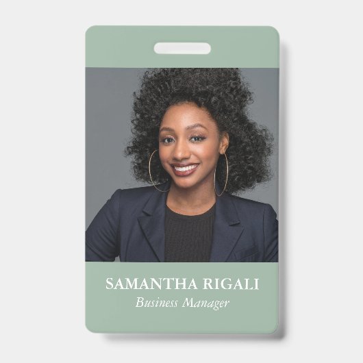 Sage Green Foto Anpassbare Abzeichen Ausweis (Vorderseite)