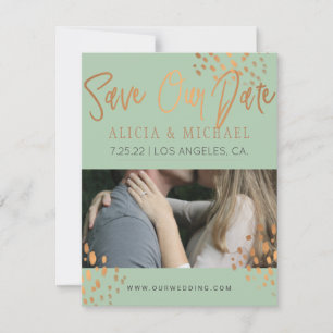 Sage Green FOTO Imitats Rose Gold Foil Typografie Save The Date