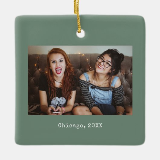 Sage Green Foto Keepake Weihnachten Keramikornament (Vorderseite)