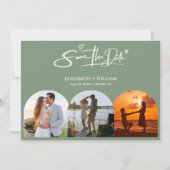 Sage Green Foto QR Code Elegante Hochzeit Save The Date (Vorderseite)