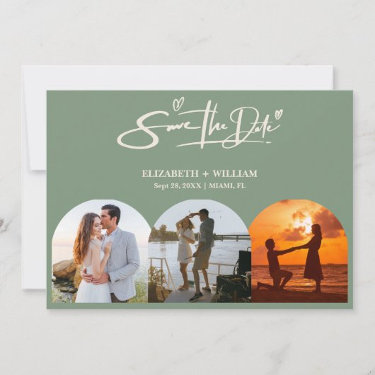 Sage Green Foto QR Code Elegante Hochzeit Save The Date (Vorderseite)