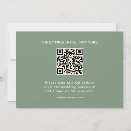 Sage Green Foto QR Code Elegante Hochzeit Save The Date (Rückseite)