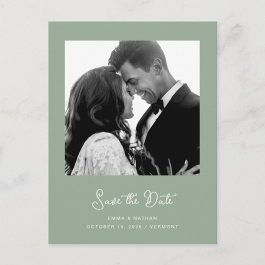 Sage Green Foto | QR-Code Save the Date Ankündigungspostkarte (Vorderseite)