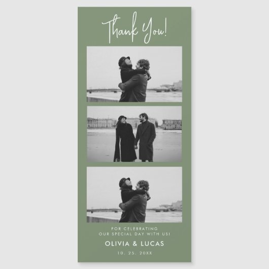 Sage Green Foto Strip Magnetic Wedding Vielen Dank Magnetkarte (Vorderseite)