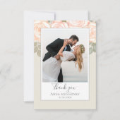 Sage Green Foto Wedding Custom Blush Floral Dankeskarte (Vorderseite)
