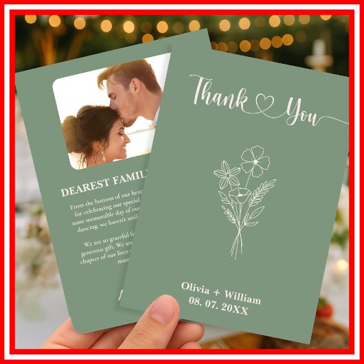 Sage Green Foto Wedding Dankeskarte