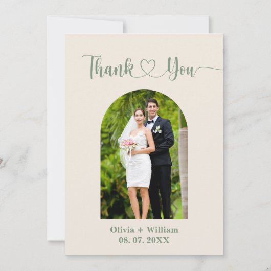 Sage Green Foto Wedding Dankeskarte (Vorderseite)