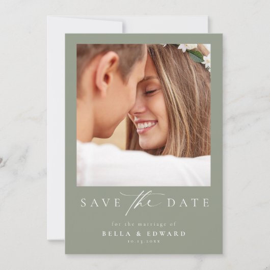 Sage Green Foto Wedding Save the Date (Vorderseite)