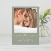 Sage Green Foto Wedding Save the Date (Stehend Vorderseite)