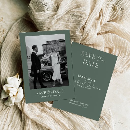 Sage Green Foto Wedding Save the Date Einladung