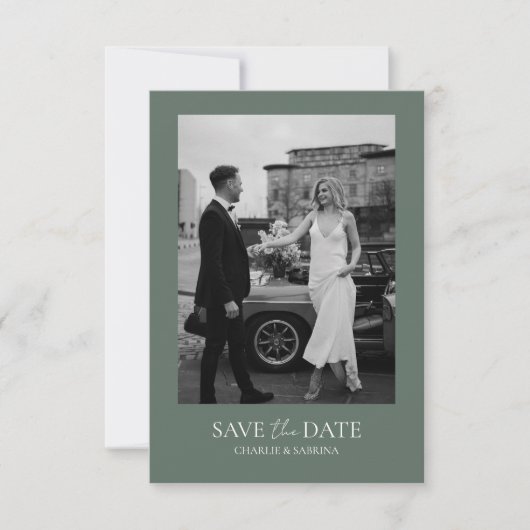 Sage Green Foto Wedding Save the Date Einladung (Vorderseite)