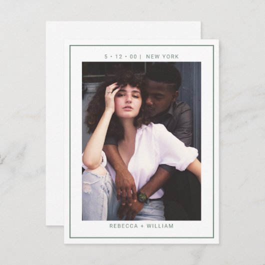 Sage Green Foto Wedding Save the Date Einladung Postkarte (Vorne/Hinten)