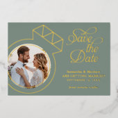 Sage Green Foto Wedding Save the Date Folieneinladung (Vorderseite)