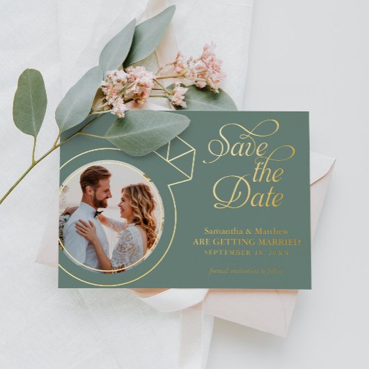 Sage Green Foto Wedding Save the Date Folieneinladung