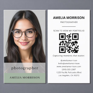 Sage Green Fotograf QR Code Foto Modernes Visitenkarte
