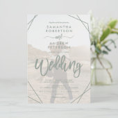 Sage Green Frame einfaches Foto Skript Hochzeit Einladung (Stehend Vorderseite)