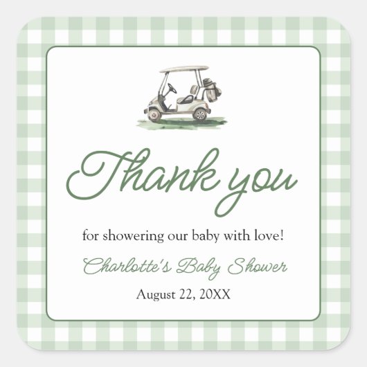 Sage Green Frame Golf New to the Club Baby Shower Quadratischer Aufkleber (Vorderseite)