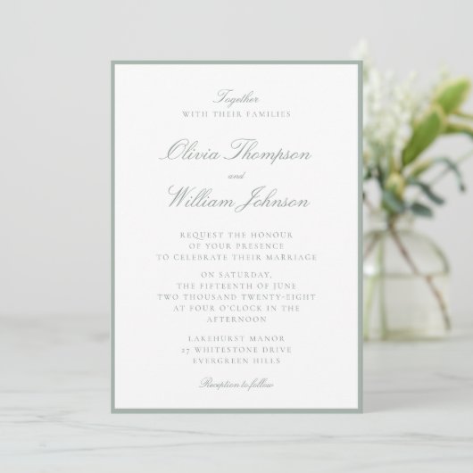 Sage Green Framed Wedding Invitation Einladung (Stehend Vorderseite)