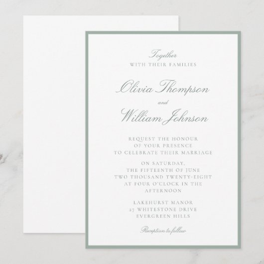 Sage Green Framed Wedding Invitation Einladung (Vorne/Hinten)