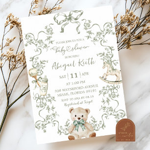 Sage Green Französische Toile Baby Shower Jungen E Einladung