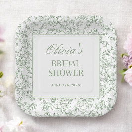 Sage Green Französische Vintage-Blumen-Brautparty Pappteller