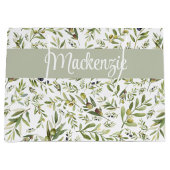 Sage Green French Country Chic Olive Name Monogram Große Geschenktüte (Vorderseite)