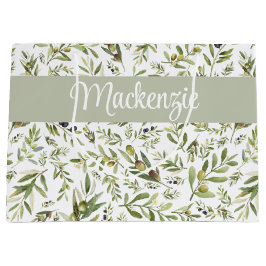 Sage Green French Country Chic Olive Name Monogram Große Geschenktüte