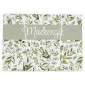Sage Green French Country Chic Olive Name Monogram Große Geschenktüte (Rückseite)