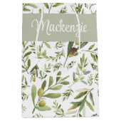 Sage Green French Country Chic Olive Name Monogram Mittlere Geschenktüte (Vorderseite)