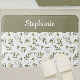 Sage Green French Country Olive Monogram Badematte