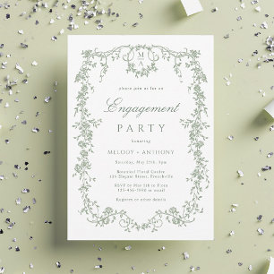 Sage Green French Floral Engagement Party Einladung