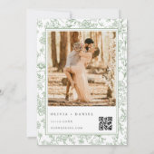 Sage Green French Floral Photo QR Code  Einladung (Rückseite)