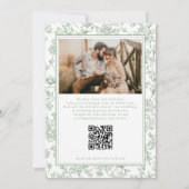Sage Green French Floral QR Code Toile Einladung (Rückseite)